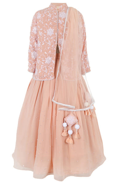 Peach embroidered lehenga set