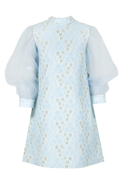 Turquoise lace patterned jacquard dress