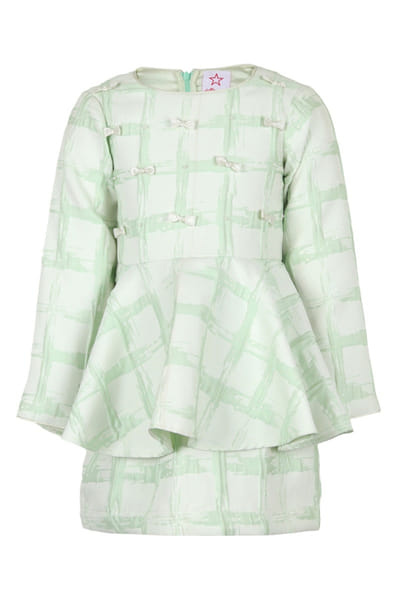 Pista green plaid jacquard dress