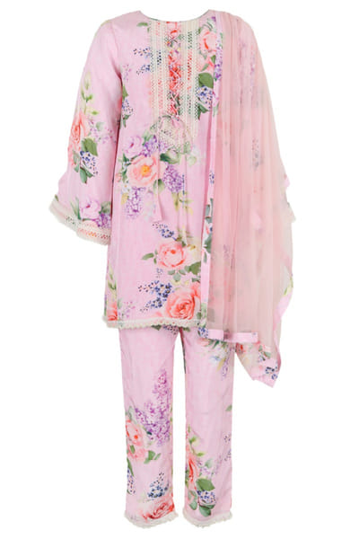 Pink floral printed kurta set