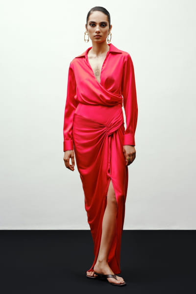 431-88 by Shweta kapur Red draped shirt 431JUL26D150494