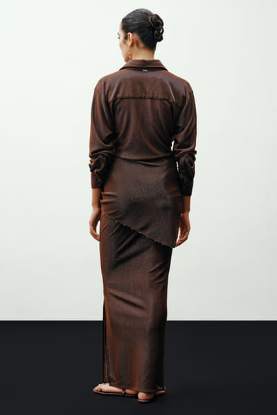431-88 by Shweta kapur Brown knot belted shirt 431JUL26D150495