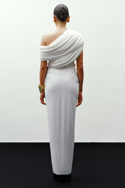 431-88 by Shweta kapur White one-shoulder draped top 431JUL26D150497