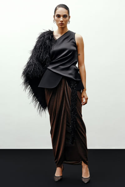 431-88 by Shweta kapur Black draped knot top 431JUL26D150498