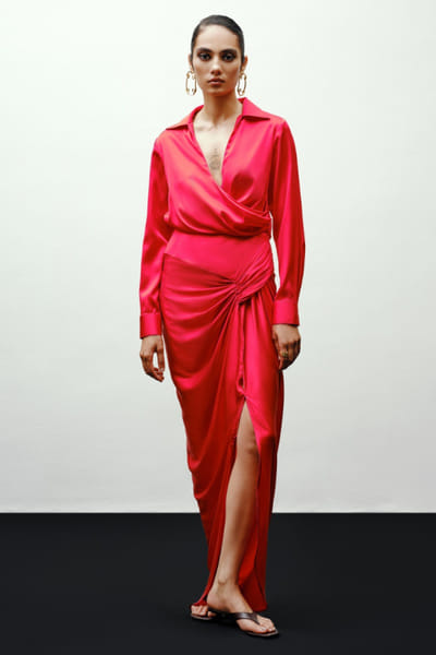 431-88 by Shweta kapur Red draped skirt 431JUL26D150502