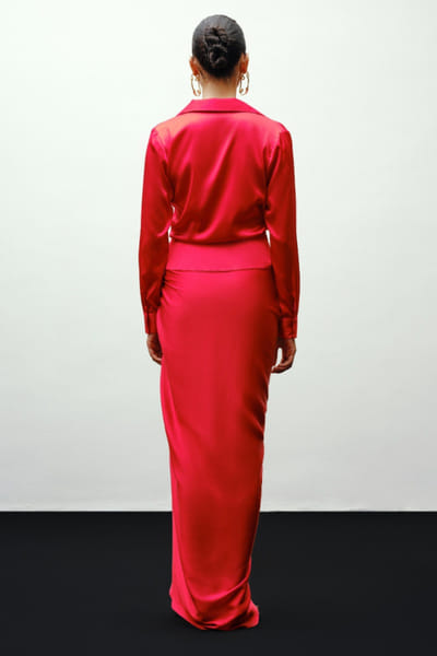 431-88 by Shweta kapur Red draped skirt 431JUL26D150502