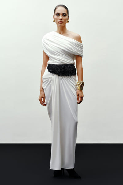 431-88 by Shweta kapur White-black bead embellished drape skirt 431JUL26D150505