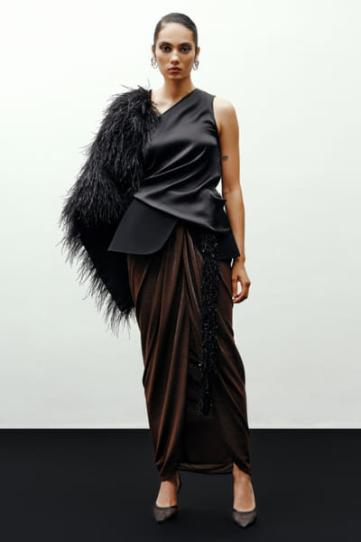 431-88 by Shweta kapur Brown-black tassel belted draped skirt 431JUL26D150507