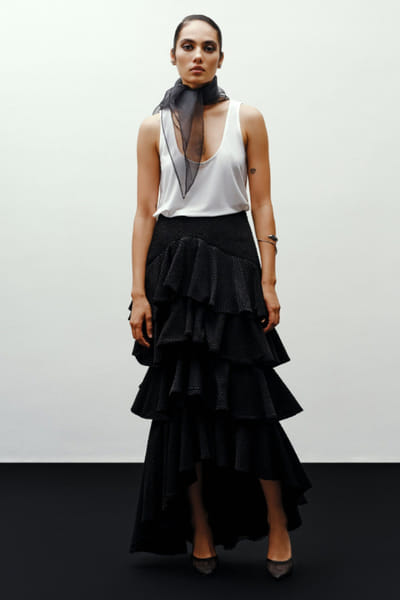 431-88 by Shweta kapur Black cascading layered asymmetric skirt 431JUL26D150508