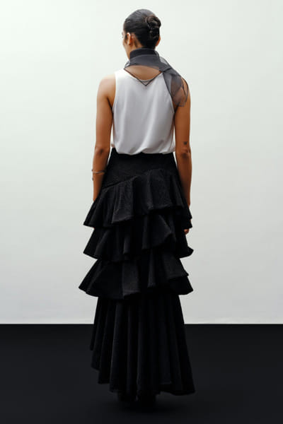431-88 by Shweta kapur Black cascading layered asymmetric skirt 431JUL26D150508