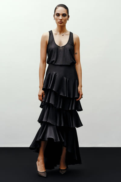 431-88 by Shweta kapur Black asymmetric tiered skirt 431JUL26D150509