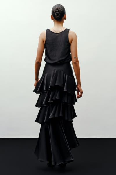 431-88 by Shweta kapur Black asymmetric tiered skirt 431JUL26D150509
