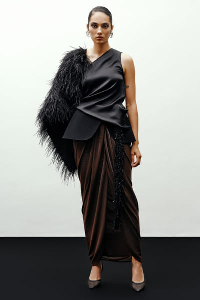 431-88 by Shweta kapur Black faux feather scarf 431JUL26D150510