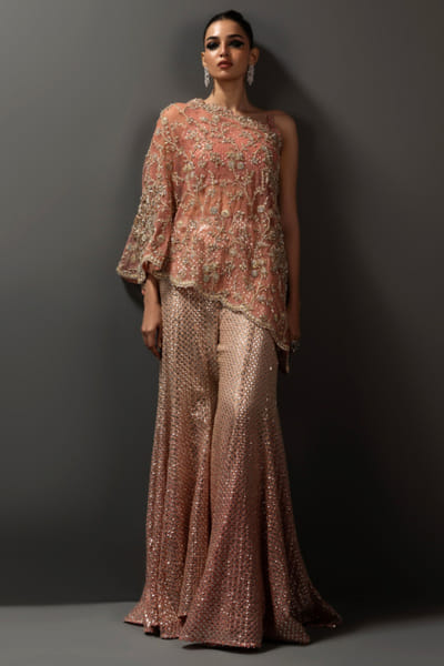 Peach embellished tunic set