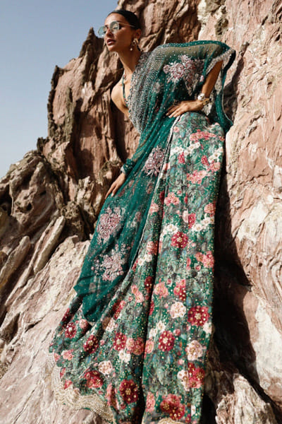 Zainab Chottani Green printed embroidered lehenga-cape set ZAINJUN26D146991