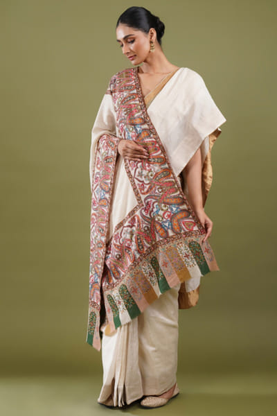 Ivory embroidered pashmina shawl