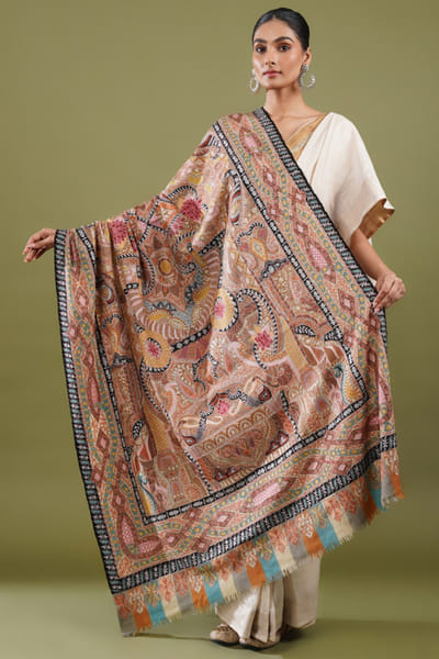 Multicolour kalamkari pashmina woven shawl