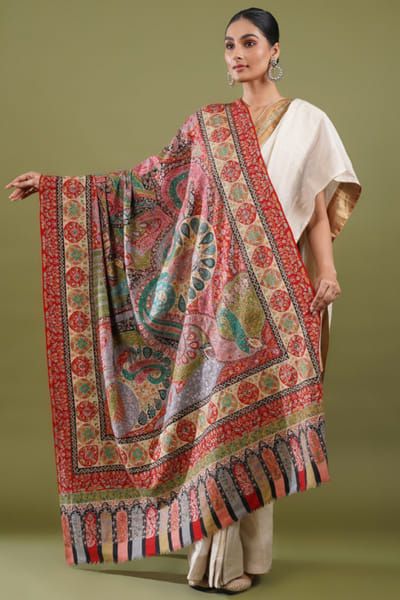 Multicolour kalamkari pashmina shawl