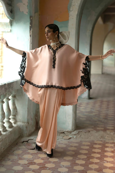 Zainab Chottani Peach lace and scallop embroidered skirt set ZAINJUN26D147455