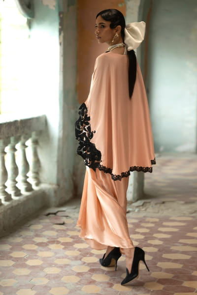 Zainab Chottani Peach lace and scallop embroidered skirt set ZAINJUN26D147455