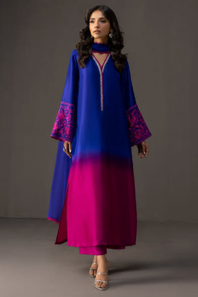 Zainab Chottani Cobalt fuchsia ombre embroidered kurta set ZAINAPR26D142494