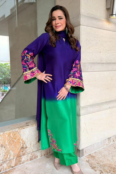 Zainab Chottani Amethyst emerald ombre embroidered kurta set ZAINAPR26D142488