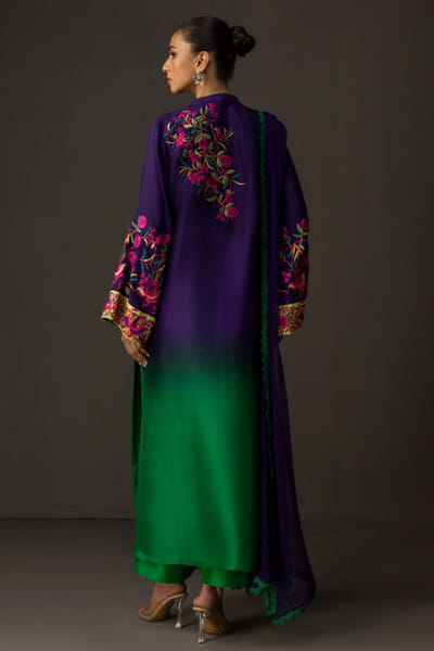Zainab Chottani Amethyst emerald ombre embroidered kurta set ZAINAPR26D142488