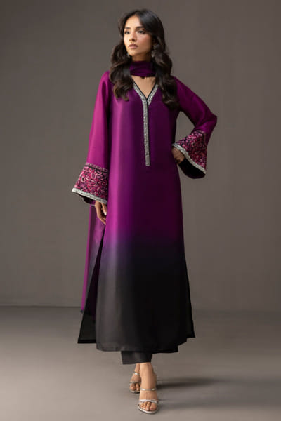 Zainab Chottani Plum black ombre embroidered kurta set ZAINAPR26D142493