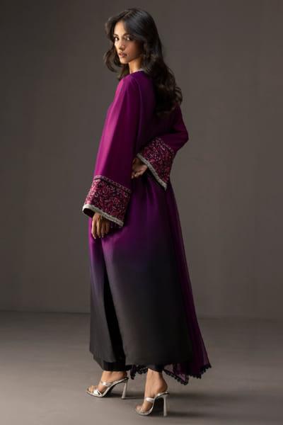 Zainab Chottani Plum black ombre embroidered kurta set ZAINAPR26D142493