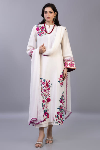 White embroidered kurta set