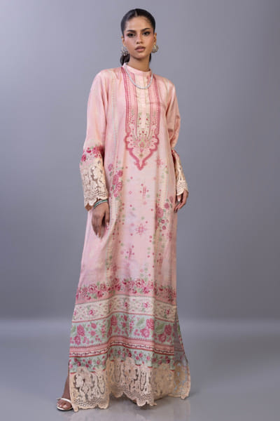 Zainab Chottani Pink printed raw silk kaftan ZAINAPR26D142589