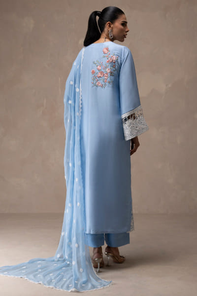 Zainab Chottani Ice blue appliqué embroidered long kurta set ZAINAPR26D142567