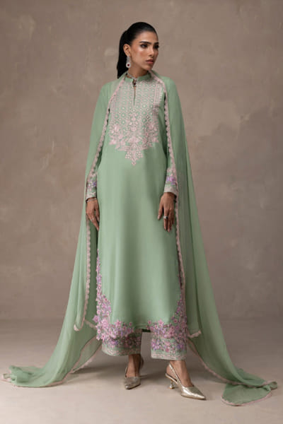 Mint embroidered long kurta set