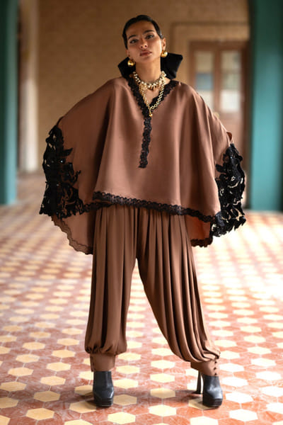 Zainab Chottani Gold floral embroidered tunic-dhoti skirt set ZAINJUN26D147453