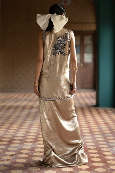 Zainab Chottani Gold floral embroidered tunic-dhoti skirt set ZAINJUN26D147453