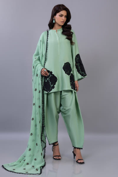 Mint green applique short kurta set