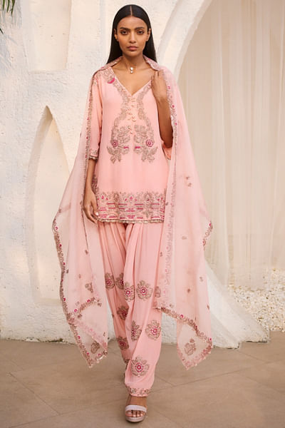 Blush pink kasab embroidered kurta set