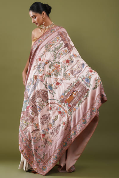 Ombre pink embroidered shawl