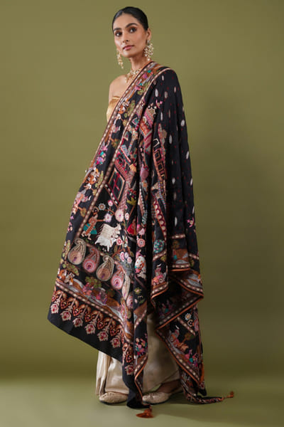 Black embroidered shawl