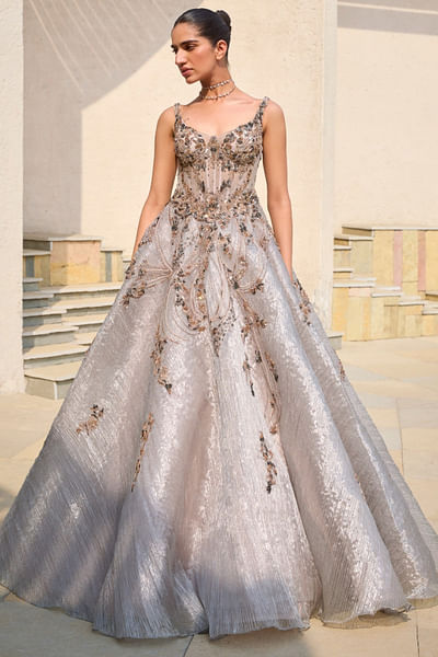 Celestial grey antique embroidered gown