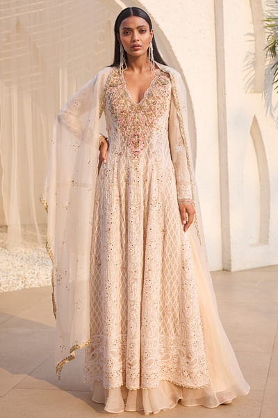 Ivory zardozi and chikankari kurta sharara set