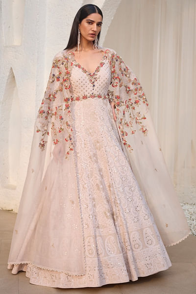 Ivory embroidered chikankari anarkali set