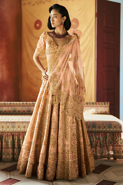 Blush bloom zardozi embroidered lehenga set
