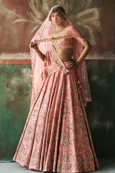 Baby pink floral embroidered lehenga set