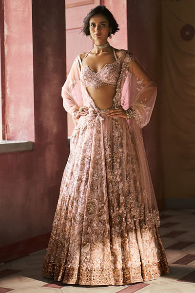Pearl white floral embroidered lehenga set