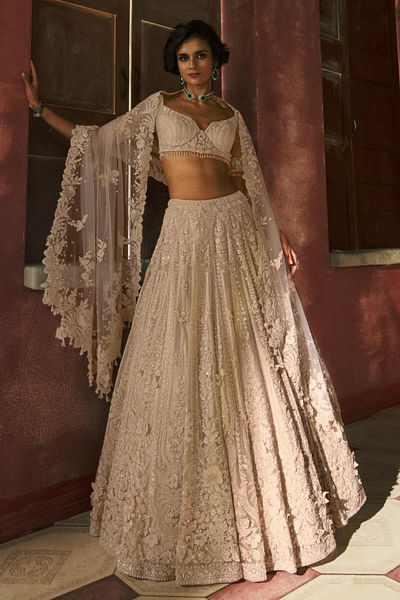 White floral embroidered lehenga set