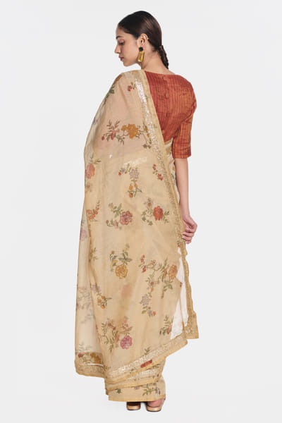 Payal Pratap Rust orange pintuck tissue chanderi blouse PAYAAUG26D153040