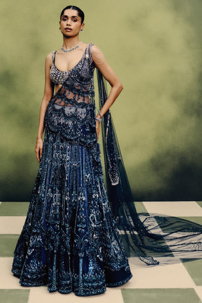 Neon navy embroidered lehenga set