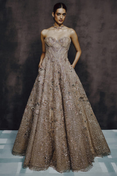 Champagne floral hand embroidered gown