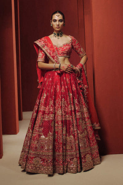 Dolly J Dep red embroidered scenic motif lehenga set DOLLJUL26D149329